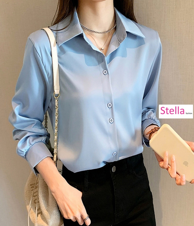 Stella Fashion Women's Fashion Chiffon Shirt Loose clothes, Stacked White Shirt, Bottoming Shirt Casual Plain Basic Blouse For Women-Stella's Fashion