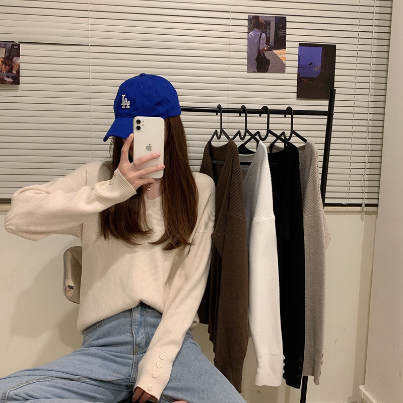 Stella Fashion Korean Style Loose Knit Sweater for Women Relaxed Fit Versatile Outerwear/Layering Top