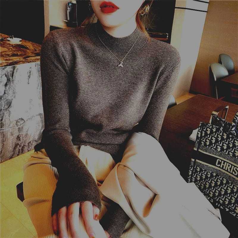 Stella Fashion Knitwear Women's Half-Turtleneck Bottoming Shirt versatile Long Sleeve Slim Fit Sweater -Stella's Fashion