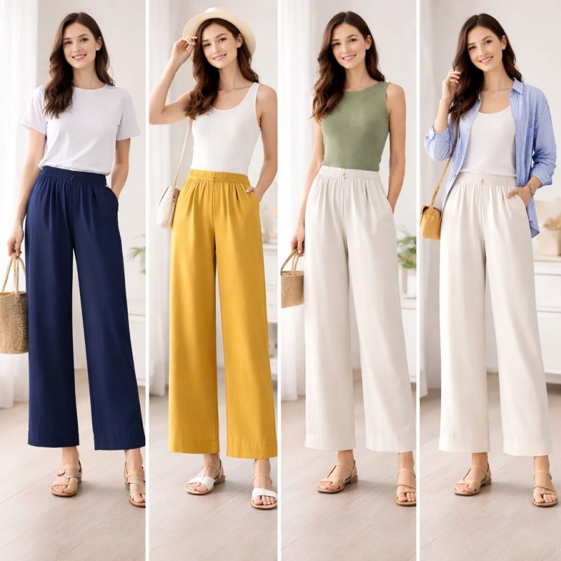 Stella Fashion Women’s High Waist Cropped Wide-Leg Pants | Cooling & Lightweight | Flattering Fit | Office Casual