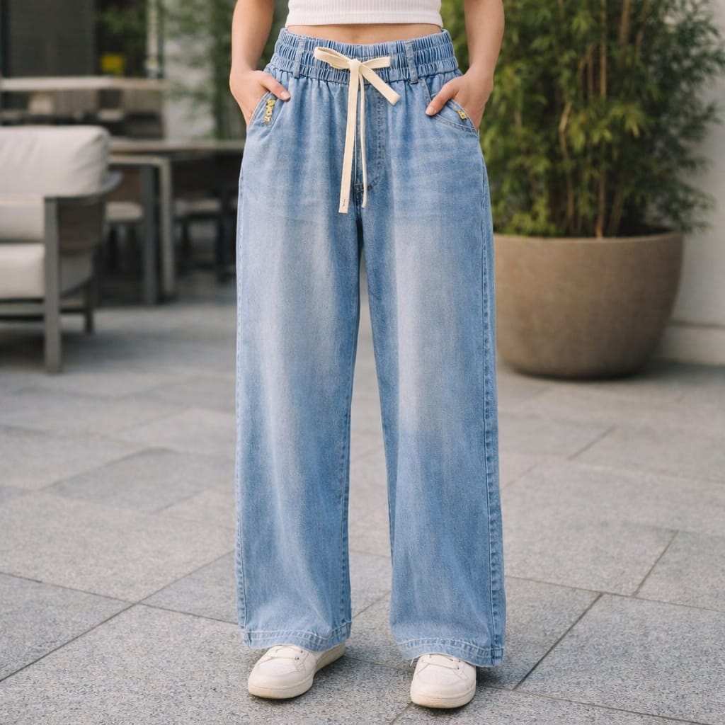 Stella Fashion Tencel Denim Straight-Leg Casual Pants for Women – 2025 Summer Edition l Plus Size l Loose Fit l Slimming l Draped Wide-Leg Pants