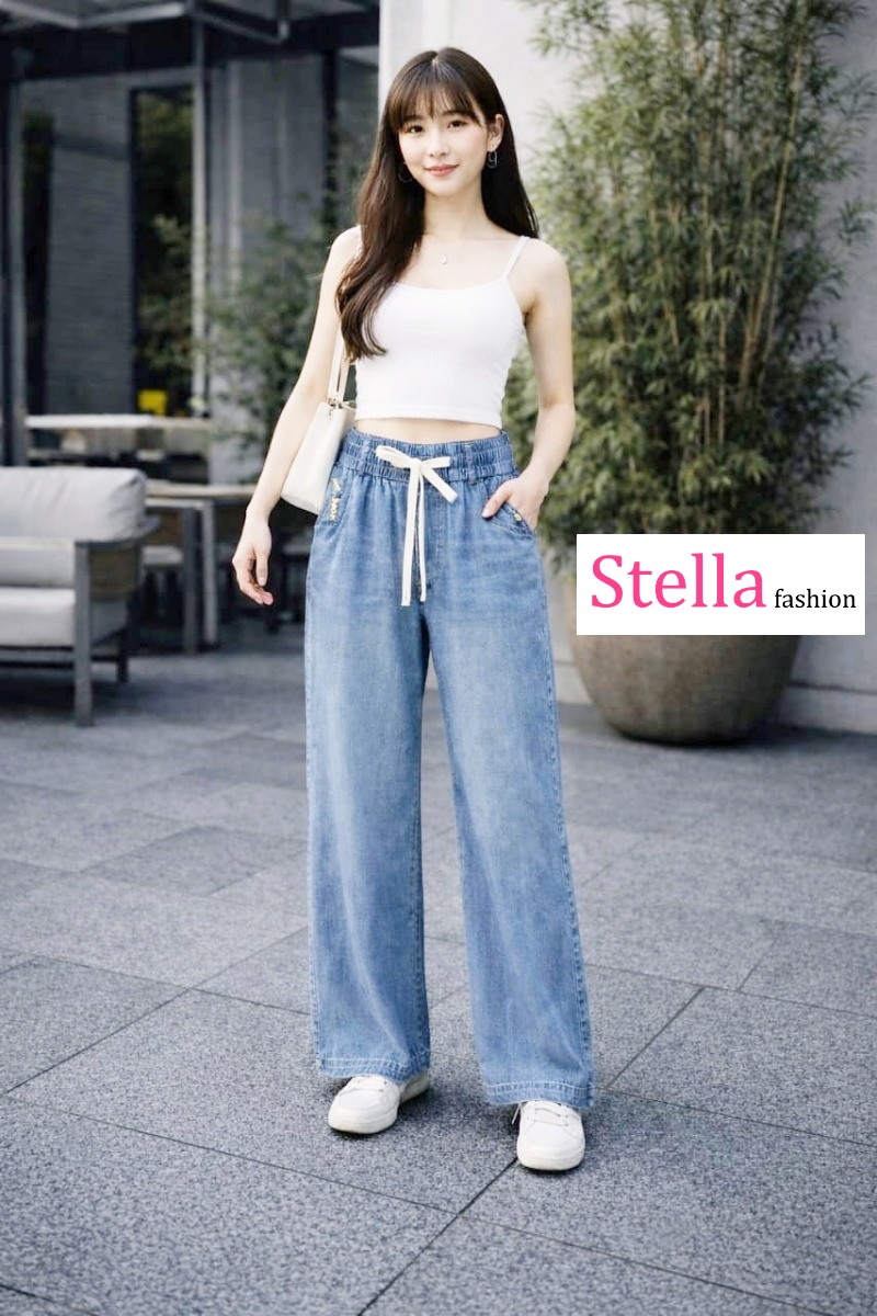 Stella Fashion Tencel Denim Straight-Leg Casual Pants for Women – 2025 Summer Edition l Plus Size l Loose Fit l Slimming l Draped Wide-Leg Pants