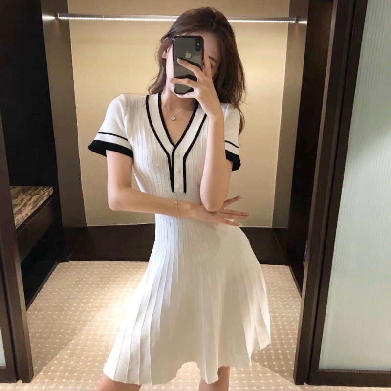 Stella Fashion Elegant V‑Neck A‑Line Dress – Ice Silk Blend, Sweet Princess Style, Summer Casual Wear