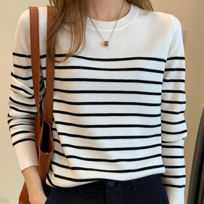 Stella Fashion Women’s Slim Fit Patchwork Pullover Top Long Sleeve Round Neck Urban Style – Black/White