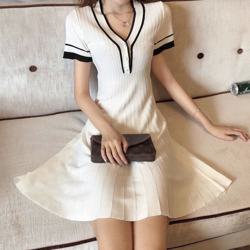 Stella Fashion Elegant V‑Neck A‑Line Dress – Ice Silk Blend, Sweet Princess Style, Summer Casual Wear