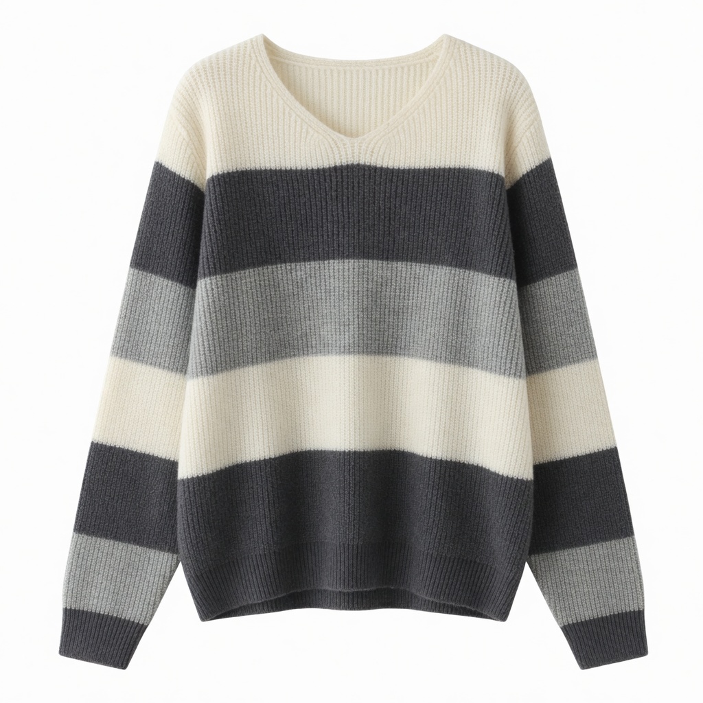 Stella Fashion Korean Style Color Block Chenille Knit Sweater | Soft Loose Fit V-Neck Pullover Top (Free Size)