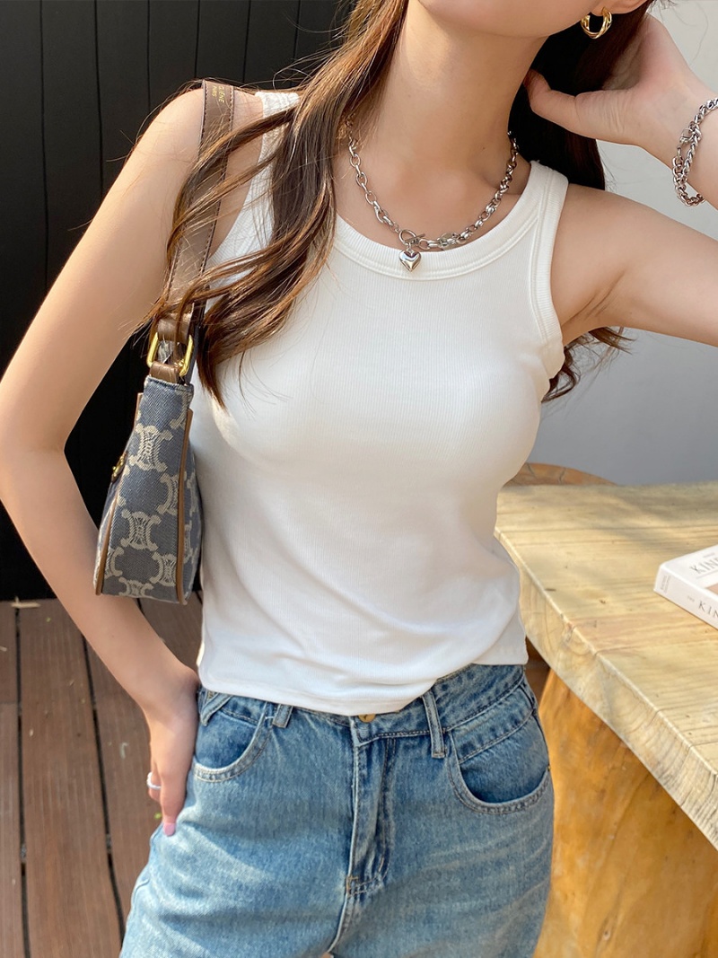 Stella Fashion New Threaded Camisole Women's Chest Pad Integrated Anti-running Light Inner Wear Summer Outer Wear Solid Color Base Top