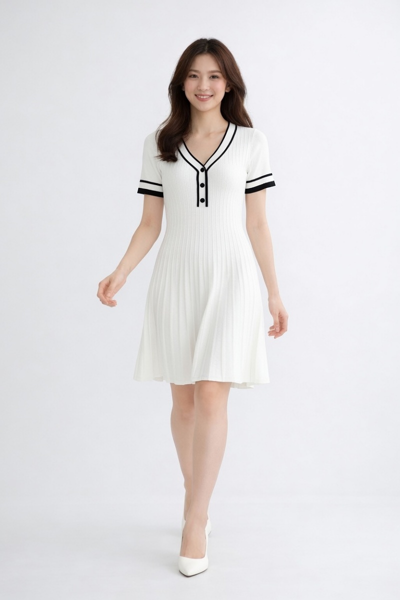 Stella Fashion Elegant V‑Neck A‑Line Dress – Ice Silk Blend, Sweet Princess Style, Summer Casual Wear