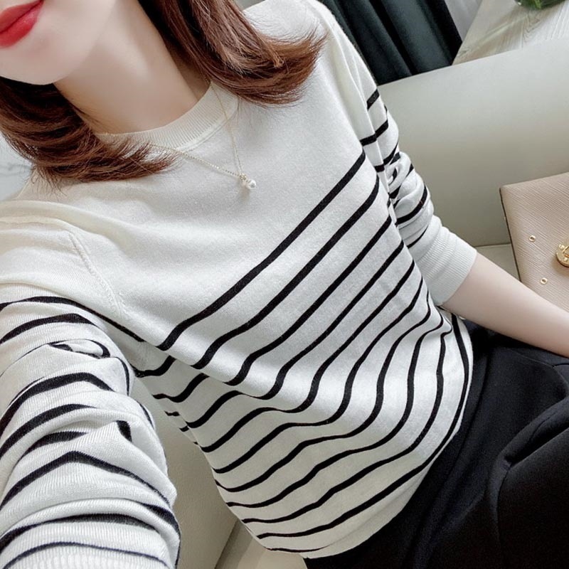 Stella Fashion Women’s Slim Fit Patchwork Pullover Top Long Sleeve Round Neck Urban Style – Black/White