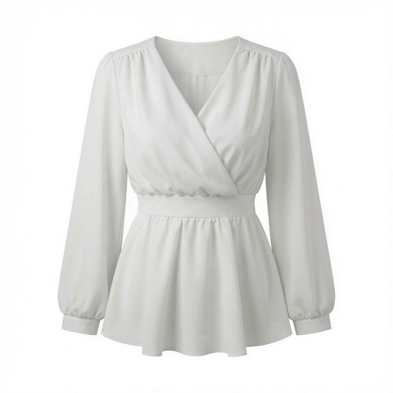 Stella Fashion Women Elegant V-Neck Peplum Blouse – Lantern Sleeve Wrap Top Tie Waist Flowy Shirt Office Casual Date Wear