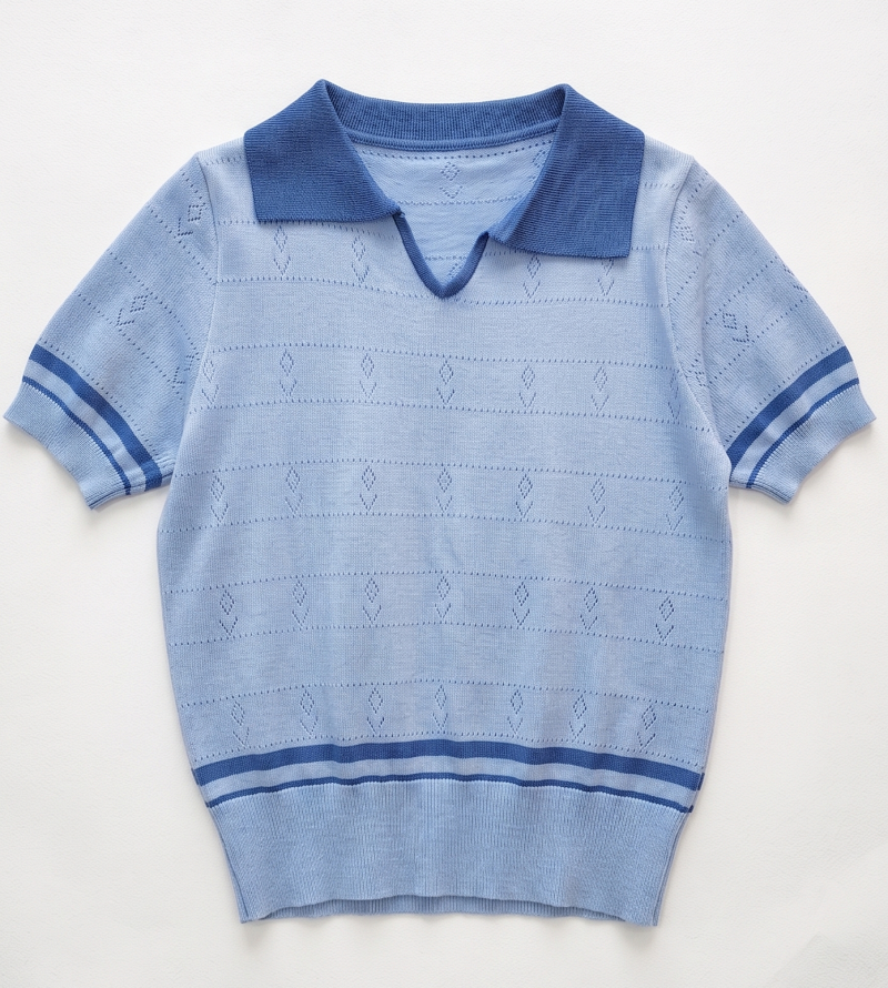 Stella Fashion Sweet Striped Polo Top | Ice Silk Fabric | Slim Fit Pullover | Girly Fashion Blouse