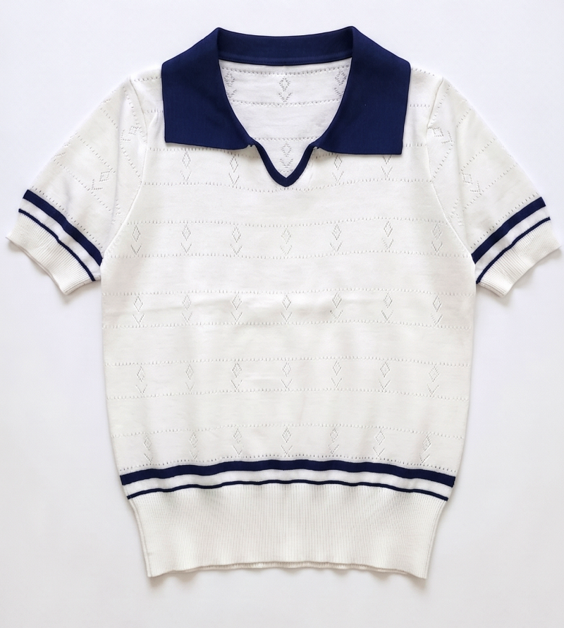 Stella Fashion Sweet Striped Polo Top | Ice Silk Fabric | Slim Fit Pullover | Girly Fashion Blouse