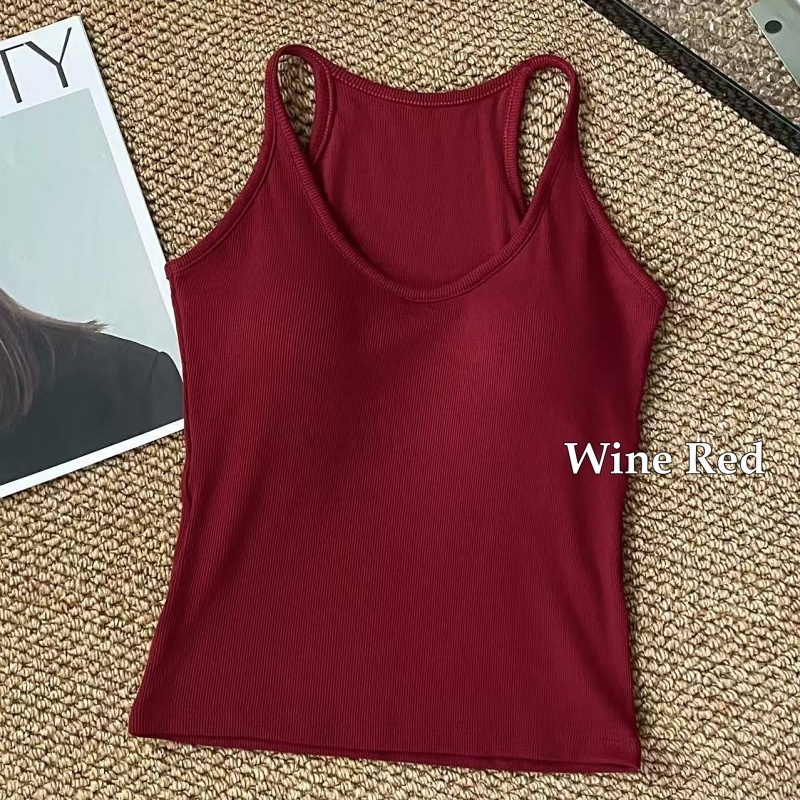 Stella Fashion Slim Fit Ribbed Brushed Camisole with Built‑in Bra Fashion Style U‑Neck Tank Top