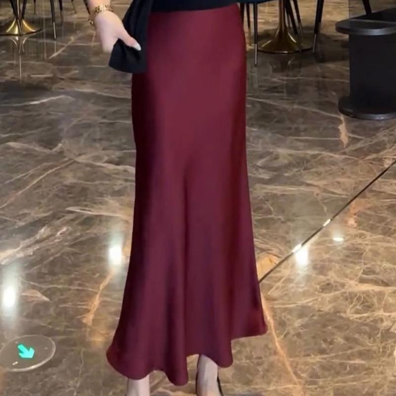 Stella Fashion Muslim New Women's Satin High Waist Slimming Mermaid Fishtail Hip-Wrapping Midi Skirt Bodycon Long Skirt