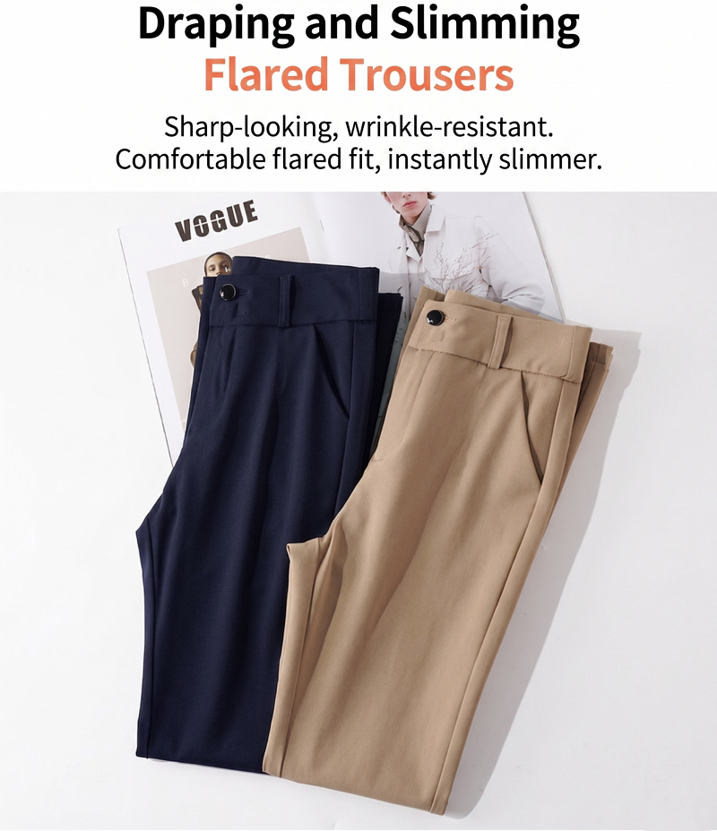Srella Fashion High Waist Flared Pants – Elegant Commuter Style, Slight Stretch Polyester, Pocket Detail