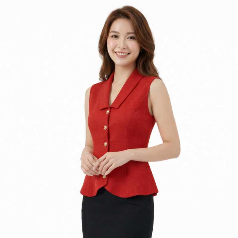 Stella Fashion Women’s Knitted Sleeveless Polo Cardigan – Elegant Slim Fit Top