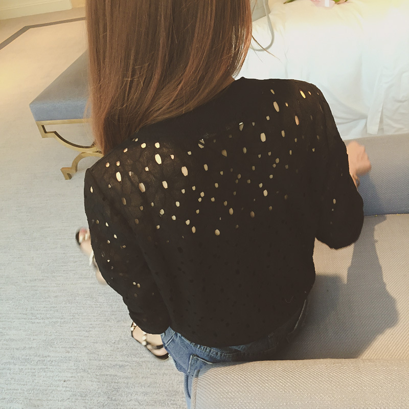 [Stella Fashion] Summer new Korean version of the thin long-sleeved lace sunscreen clothing women's short zipper jacket-Stella's Fashion