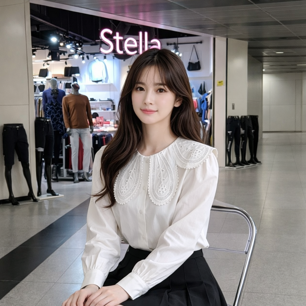 Stella Fashion Women Korean Lace Collar Long Sleeve Blouse Elegant Office Lady White Shirt Puff Sleeve Slim Fit Top S-XL