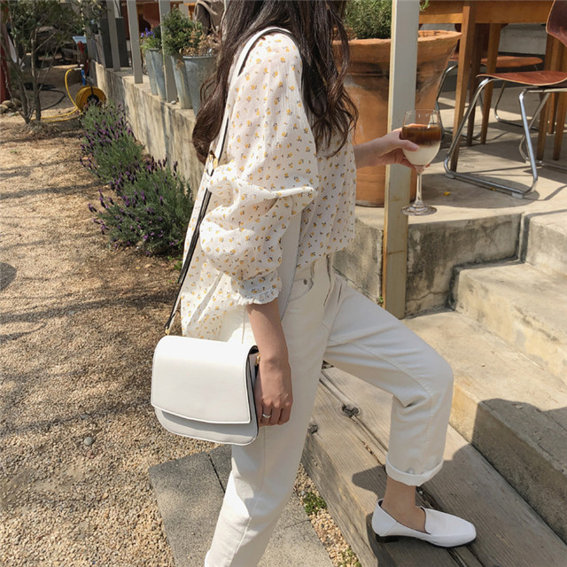 Stella Fashion Korean Style Women Ladies Loose Chiffon Floral Long Sleeve Shirt Blouse