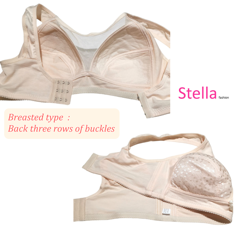Stella Fashion Middle-aged and elderly bras Cotton underwear No steel ring Large size bras Summer thin section Rear buckle mother underwear