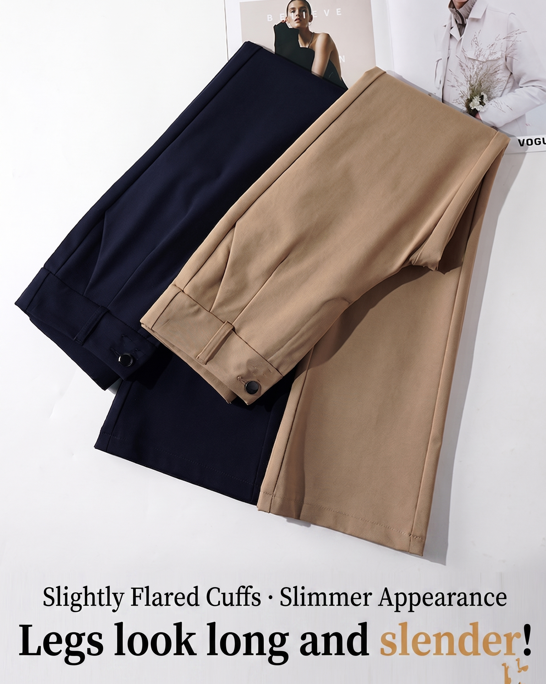 Srella Fashion High Waist Flared Pants – Elegant Commuter Style, Slight Stretch Polyester, Pocket Detail