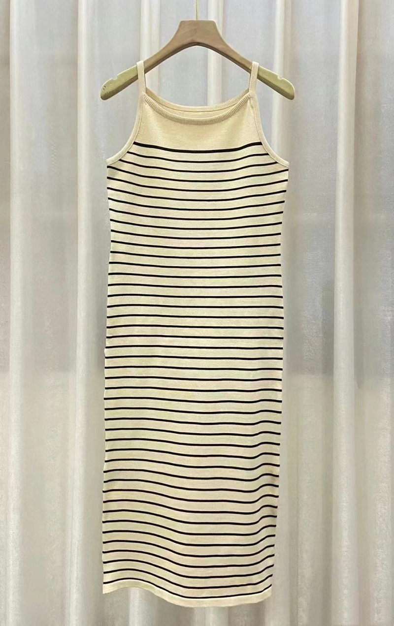  Stella Fashion Korean Style Striped Knitted Maxi Dress Women Sleeveless Slim Fit Bodycon Dress