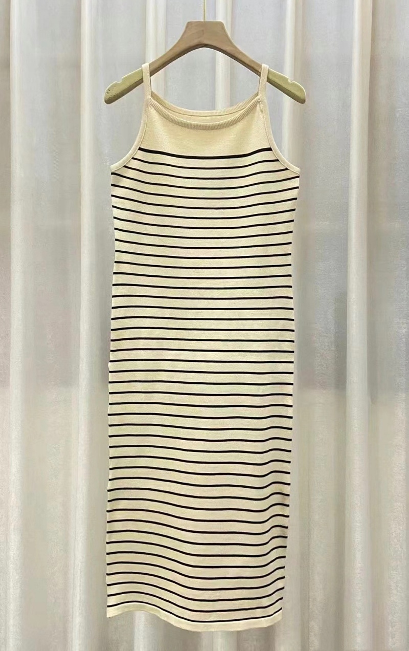  Stella Fashion Korean Style Striped Knitted Maxi Dress Women Sleeveless Slim Fit Bodycon Dress