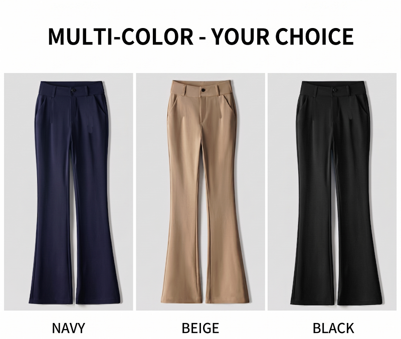Srella Fashion High Waist Flared Pants – Elegant Commuter Style, Slight Stretch Polyester, Pocket Detail