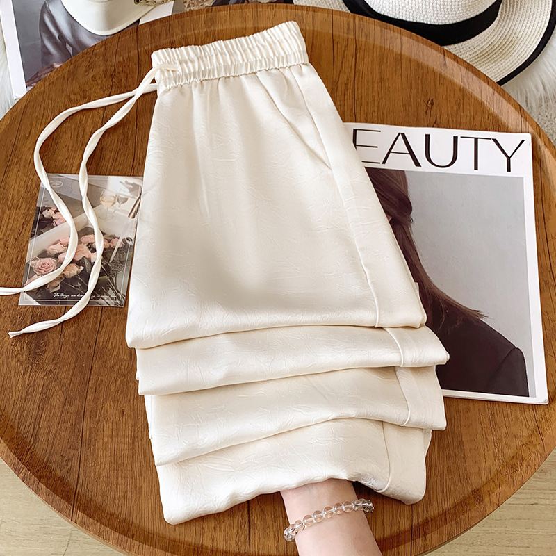 Stella Fashion Women’s Glazed Satin Wide Leg Pants | High Waist Long Trousers | Slimming & Flowing Fit | Summer Fashion Elegant Office Casual