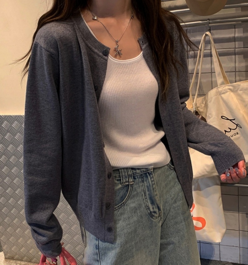 Stella Fashion New Cotton Yarn Knitted Cardigan for Women Long Sleeve Thin Sweater for Autumn 