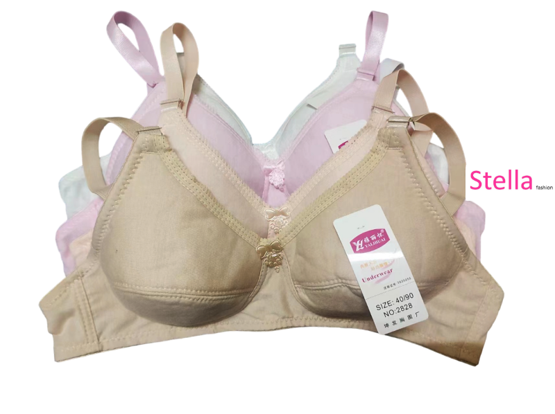 Stella Fashion  Cotton A-Cup Thin Cotton Middle-Aged And Elderly Non-Steel Ring Bra Cotton Breathable Girl Developmental Bra