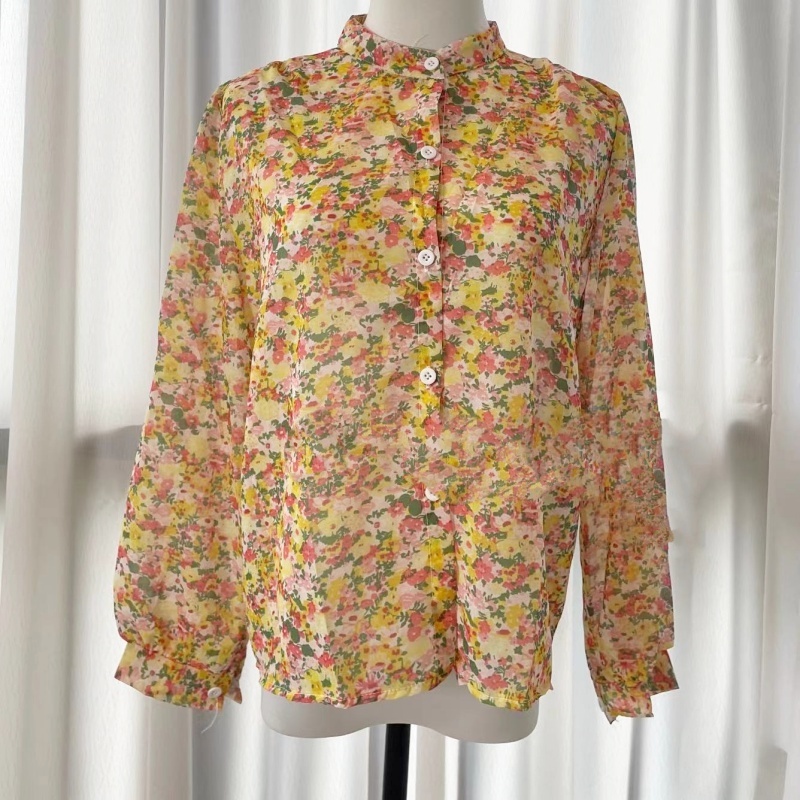 Stella Fashion Floral Chiffon Shirt Women's Long-Sleeved Printed Casual Comfortable Blouse