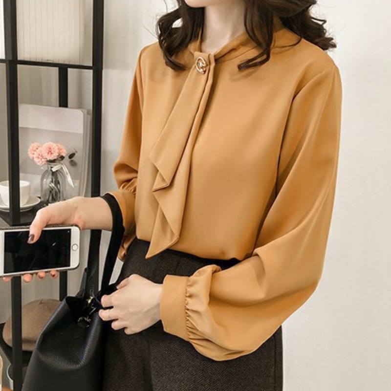 Stella Fashion Women's Chiffon To solid Color Shirt Loose Long Sleeve