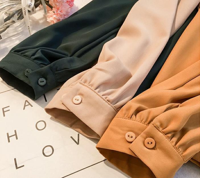 Stella Fashion Korean Version Women's Chiffon Blouse Solid Color Shirt Loose Long Sleeve Office Wear-Stella's Fashion