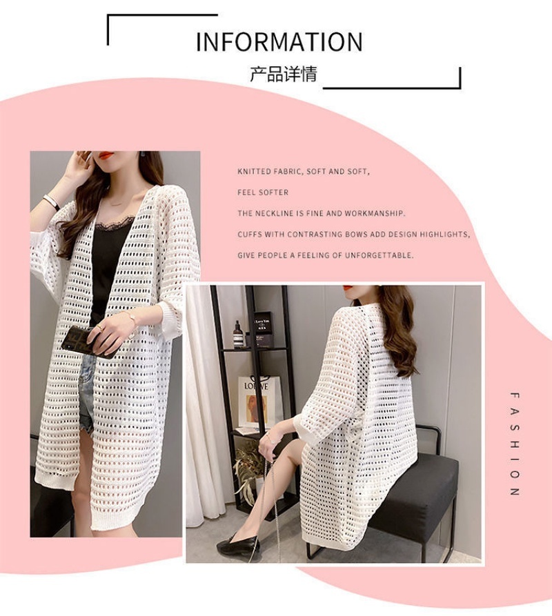 Stella Fashion Ice Silk Women's Knitted Coat Fashion Korean version women Thin loose Cardigan Mid-Length Sweater with Hallow Design-Stella's Fashion