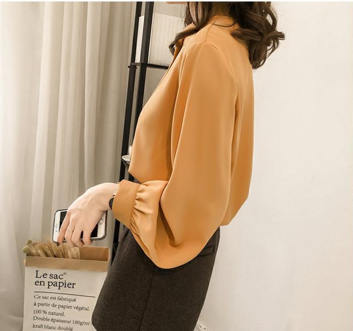 Stella Fashion Korean Version Women's Chiffon Blouse Solid Color Shirt Loose Long Sleeve Office Wear-Stella's Fashion