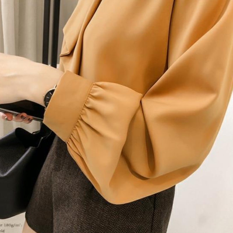 Stella Fashion Korean Version Women's Chiffon Blouse Solid Color Shirt Loose Long Sleeve Office Wear-Stella's Fashion