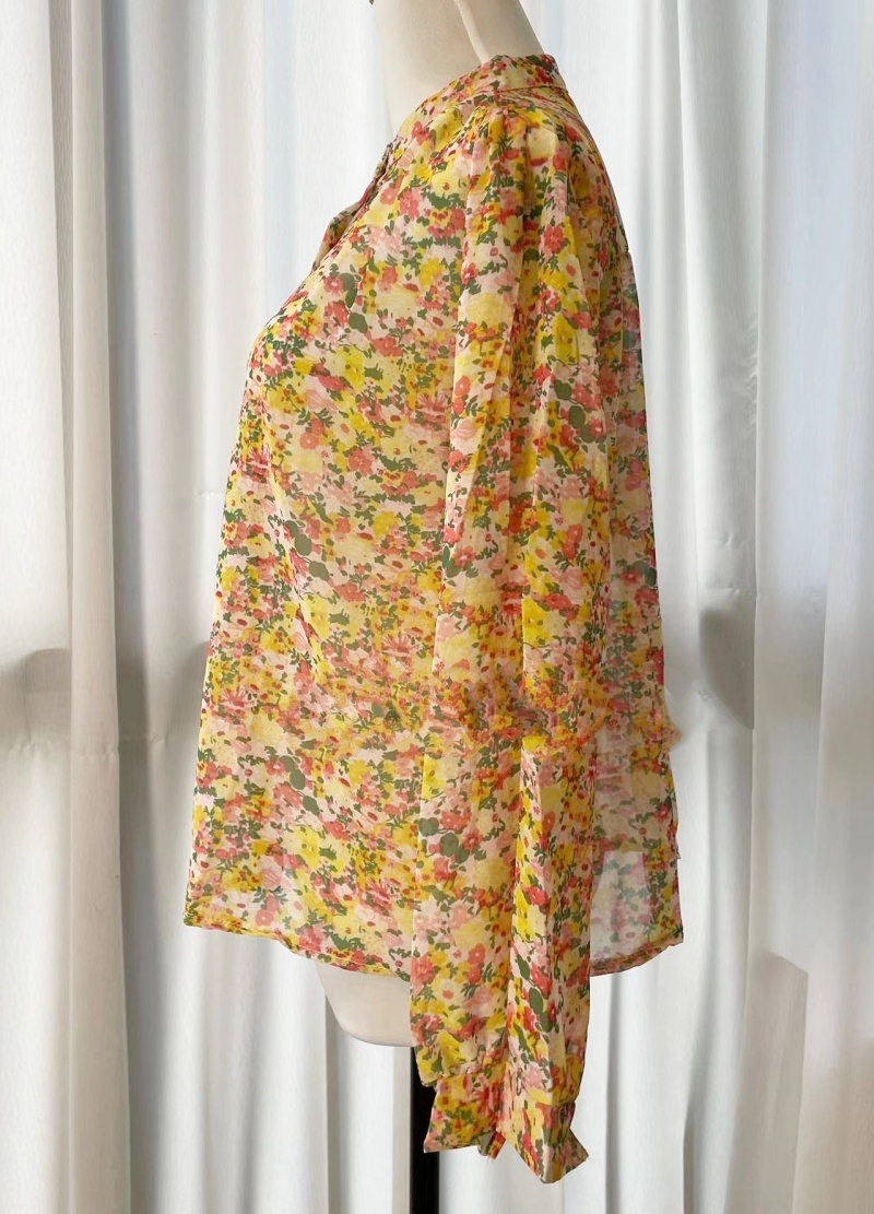 Stella Fashion Floral Chiffon Shirt Women's Long-Sleeved Printed Casual Comfortable Blouse