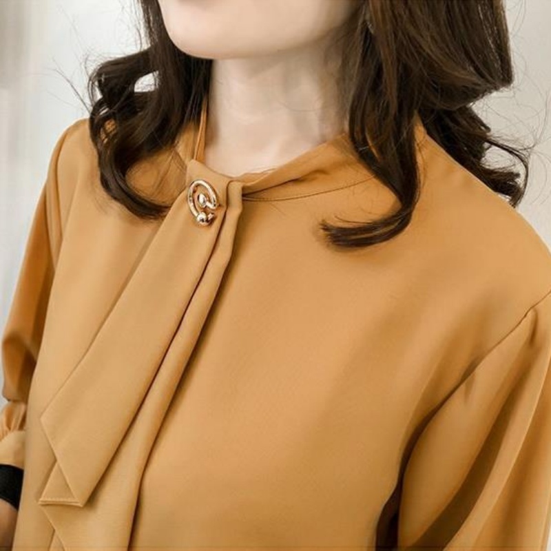Stella Fashion Korean Version Women's Chiffon Blouse Solid Color Shirt Loose Long Sleeve Office Wear-Stella's Fashion