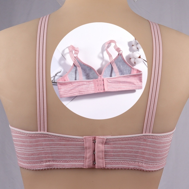 Stella Fashion Middle-aged and elderly skin-friendly cotton striped printed bra without steel ring thin cotton small chest gathered breathable cotton mother underwear bra