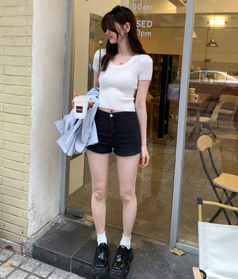 Stella Fashion Summer Soft Knitted Crop Tops U-Neck Short-Sleeved  Slim Fit Tight Design Short T-shirt-Stella's Fashion