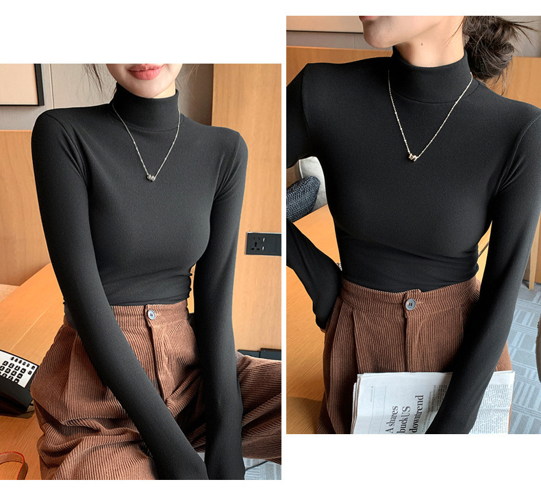 Stella Fashion Half Turtleneck Bottoming Shirt Women's Fall and Winter Thermal underwear Western Style Mid Collar Pullover Long Sleeve Top-Stella's Fashion
