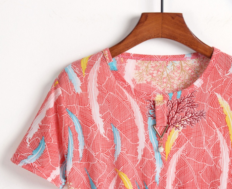 [Stella Fashion] New Half-Length Plus Size Mother Wears a Short-Sleeved Dress For Middle-Aged and Elderly Women