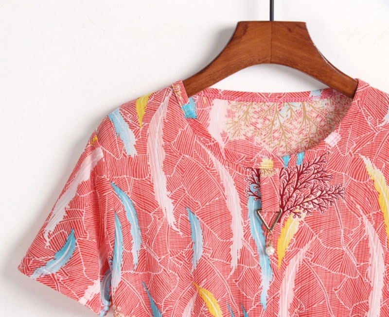 [Stella Fashion] New Half-Length Plus Size Mother Wears a Short-Sleeved Dress For Middle-Aged and Elderly Women