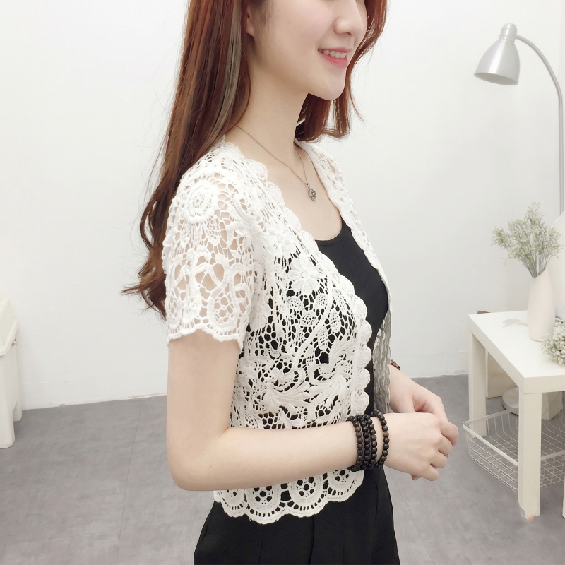 Stella Fashion Women Floral Lace Cardigan Crochet Hollow Out Short Sleeve Summer Cover Up Shrug Top