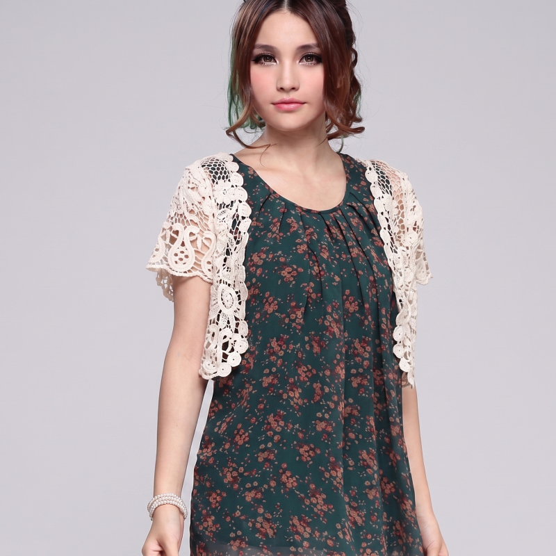 Stella Fashion Women Floral Lace Cardigan Crochet Hollow Out Short Sleeve Summer Cover Up Shrug Top