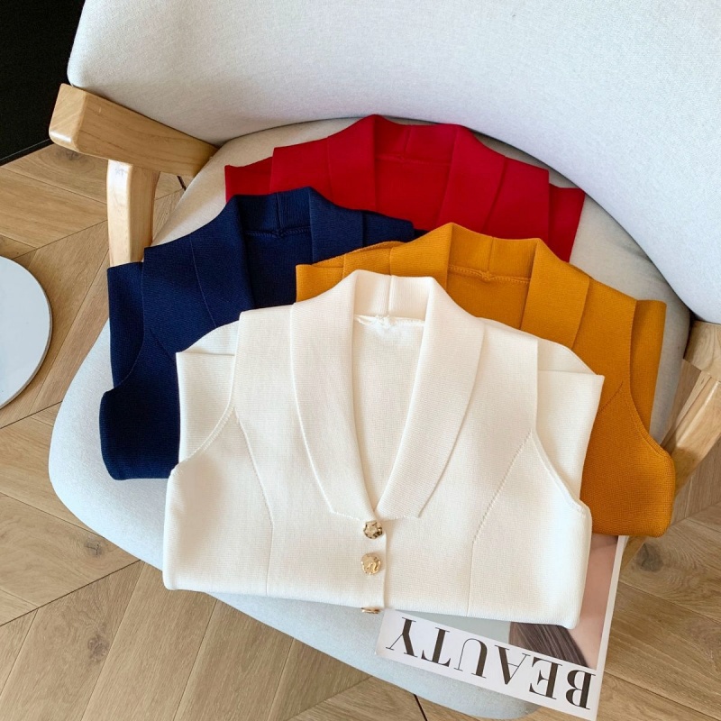 Stella Fashion Women’s Knitted Sleeveless Polo Cardigan – Elegant Slim Fit Top
