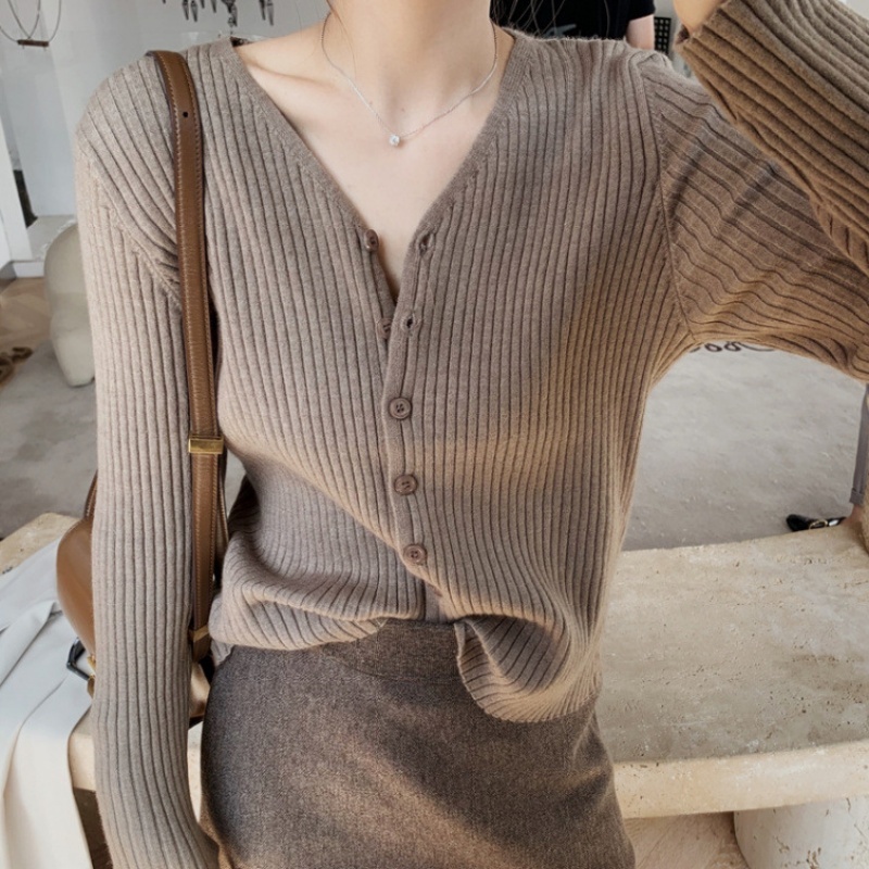 Stella Fashion Women's Knitted V Neck Open Front Long Sleeve Cardigan-Stella's Fashion