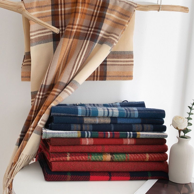 Stella Fashion Classic Pail Red Scarf Women Warm Extra Large Shawl Scarf Unisex Winter Neck Scarf Color Matching Plaid Print Tassel