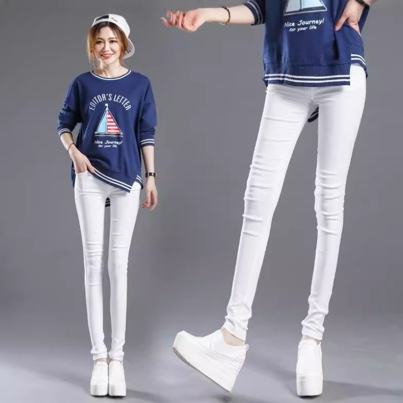 Women Elastic Waist Stretchable Slim Fit Cropped Skinny Long Pants Front and Rear Pockets Pencil Pants-Stella's Fashion